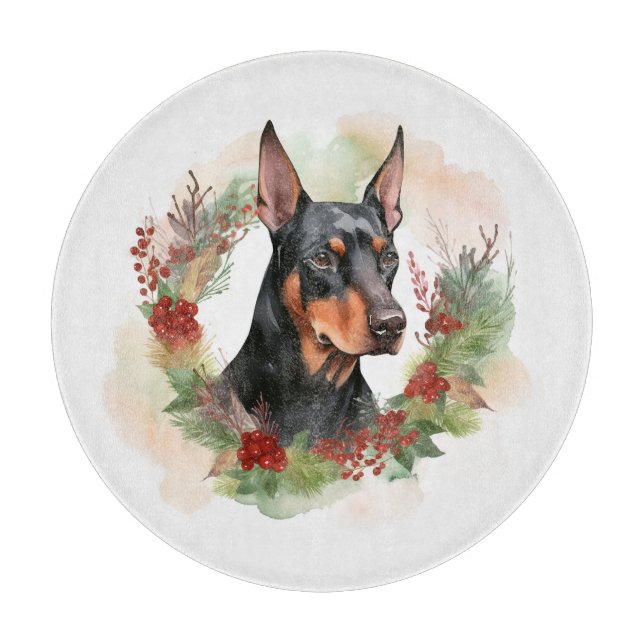 Doberman Christmas Wreath Festivals Schneidebrett (Vorderseite)