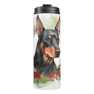 Doberman Christmas Wreath Festivals Thermosbecher