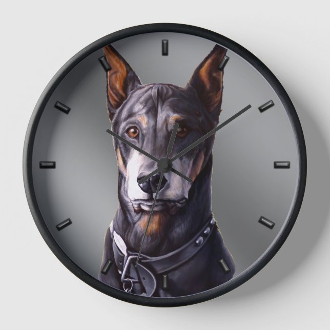 Doberman Clock Doberman Pinscher Dog Wall Clock Uhr (Vorderseite)
