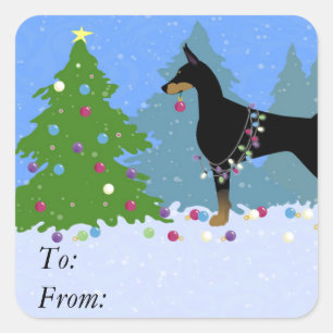 Doberman Dekorationsbaum im Wald Quadratischer Aufkleber