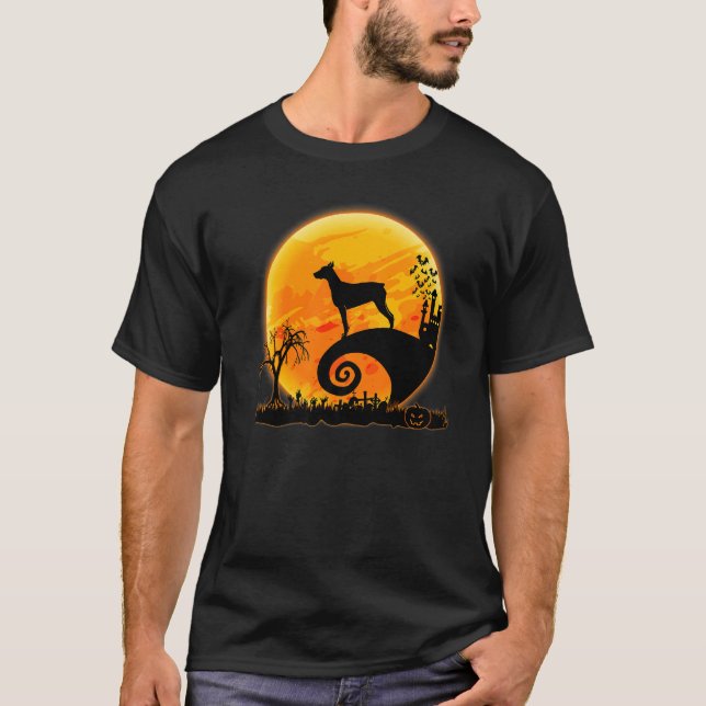 Doberman Dog And Moon  Scary Halloween Costume T-Shirt (Vorderseite)