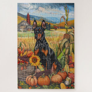 Doberman Dog Autumn Harvest Erntedank Puzzle