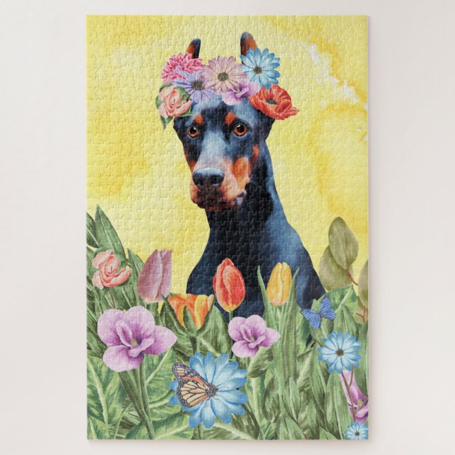 Doberman Dog Blume Puzzle (Vertikal)