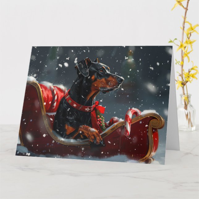 Doberman Dog Christmas Festive Karte (Gelbe Blume)