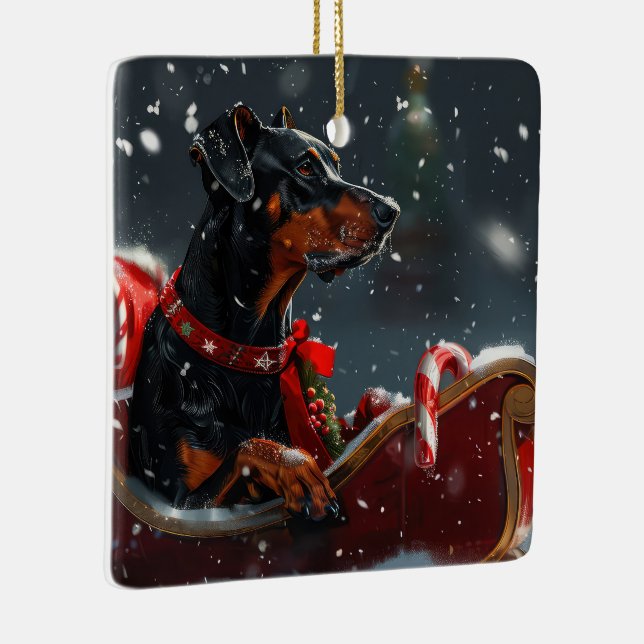 Doberman Dog Christmas Festive Keramikornament (Rechts)