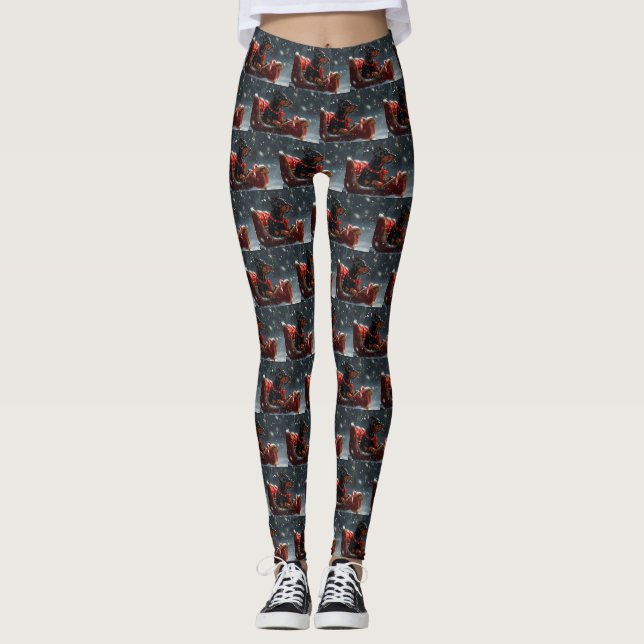 Doberman Dog Christmas Festive Leggings (Vorderseite)