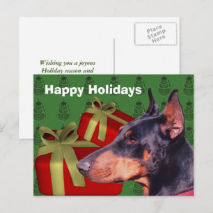 Doberman Dog Christmas Holiday Postcard Feiertagspostkarte