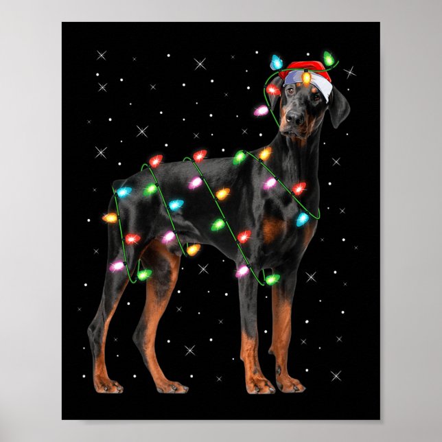 Doberman Dog Christmas Lights Santa Pet Dog Lover  Poster (Vorne)