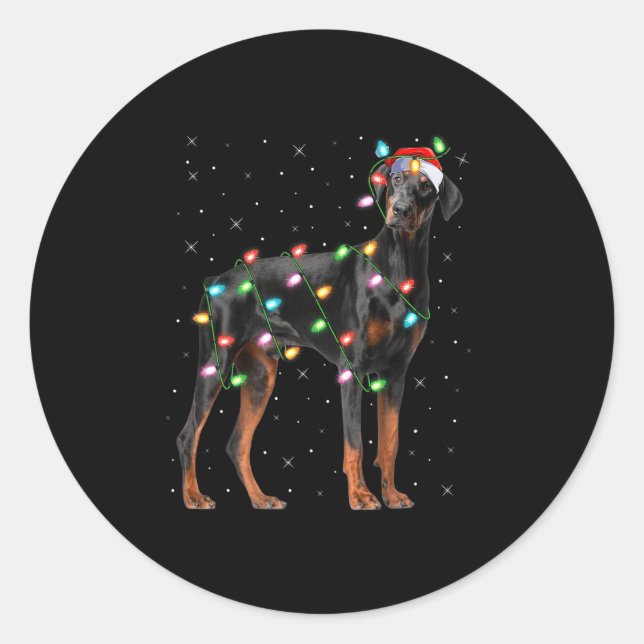 Doberman Dog Christmas Lights Santa Pet Dog Lover  Runder Aufkleber (Vorderseite)