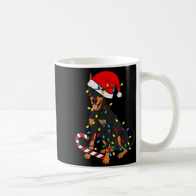 Doberman Dog Christmas Lights Santa Xmas Pet Dog L Kaffeetasse (Rechts)
