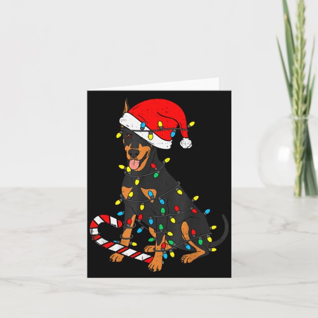 Doberman Dog Christmas Lights Santa Xmas Pet Dog L Karte (Vorderseite)