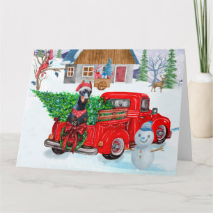 Doberman Dog in Christmas Delivery LKW Schnee Karte