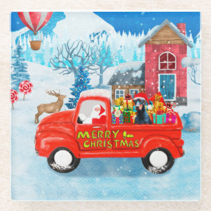 Doberman Dog in Christmas Delivery Truck Schnee Glasuntersetzer