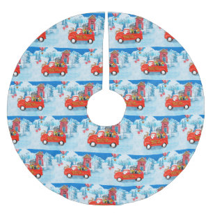 Doberman Dog in Christmas Delivery Truck Schnee Polyester Weihnachtsbaumdecke