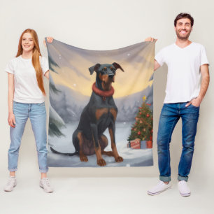 Doberman Dog in Schnee Weihnachten Fleecedecke