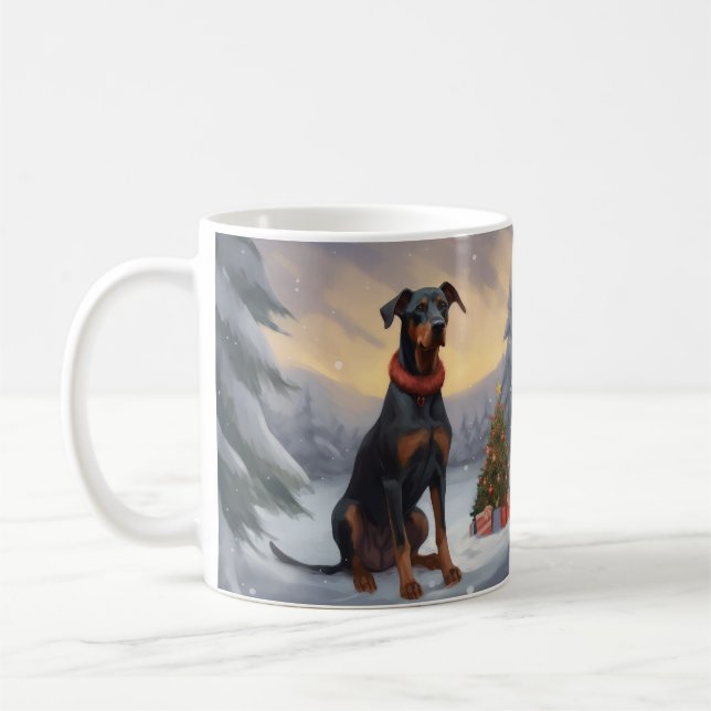 Doberman Dog in Schnee Weihnachten Kaffeetasse (Links)