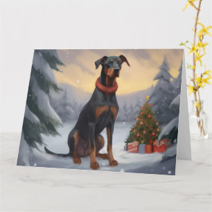 Doberman Dog in Schnee Weihnachten Karte
