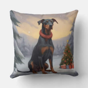 Doberman Dog in Schnee Weihnachten Kissen