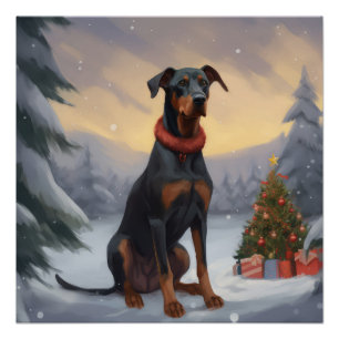 Doberman Dog in Schnee Weihnachten Poster
