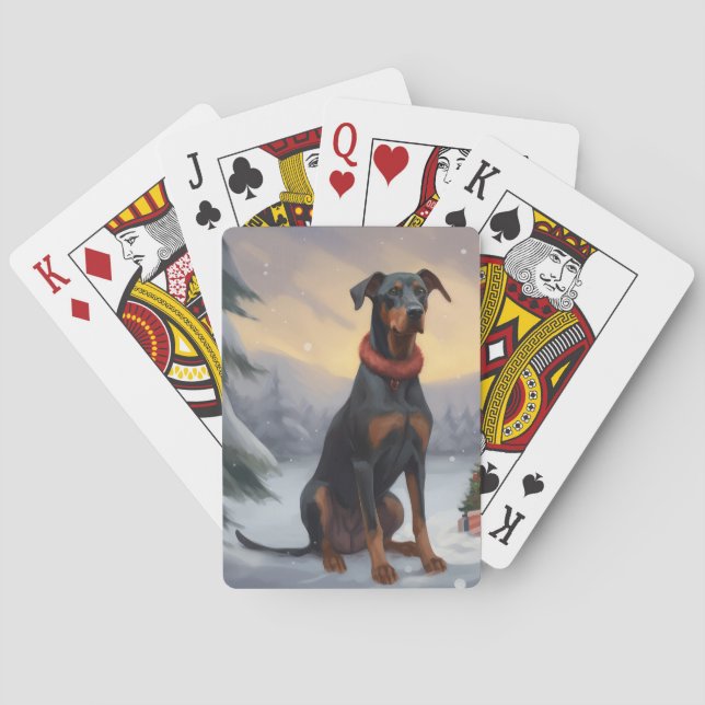 Doberman Dog in Schnee Weihnachten Spielkarten (Rückseite)