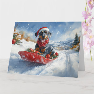 Doberman Dog in Sledge Lass es Schnee Weihnachten Karte