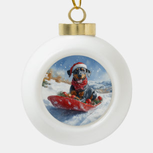Doberman Dog in Sledge Lass es Schnee Weihnachten Keramik Kugel-Ornament