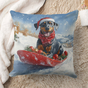 Doberman Dog in Sledge Lass es Schnee Weihnachten Kissen