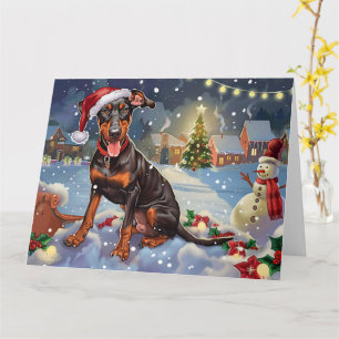Doberman Dog in Sleigh Snow Weihnachten Karte