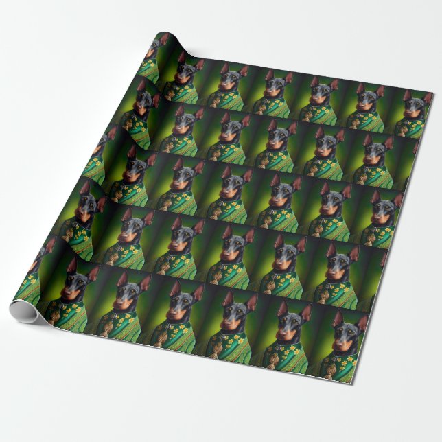 Doberman Dog in St. Patrick's Day Dress Geschenkpapier (Ungerollt)