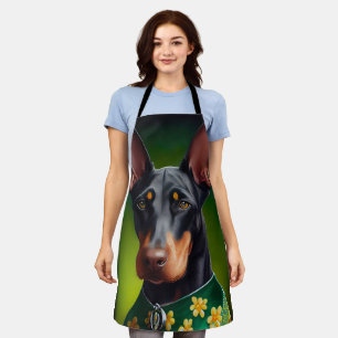Doberman Dog in St. Patrick's Day Dress Schürze