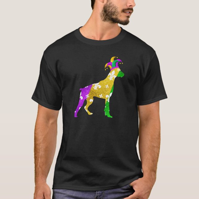 Doberman Dog Mardi Gras Carnivals Funny Puppy Lieb T-Shirt (Vorderseite)