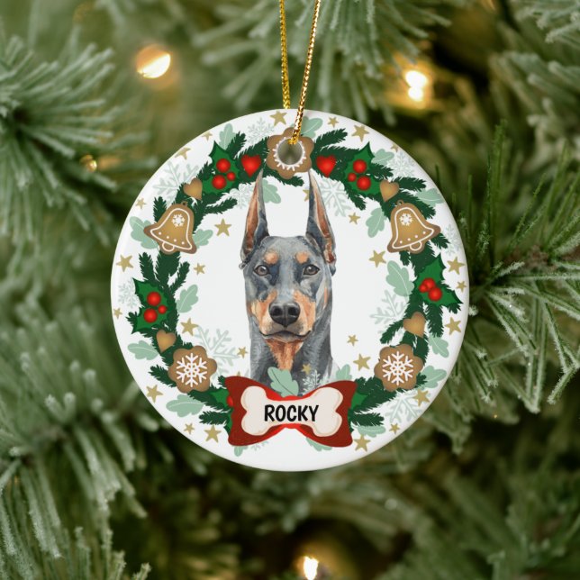 Doberman Dog Niedlich Dog Cookie Wreath Keramik Ornament (Baum)