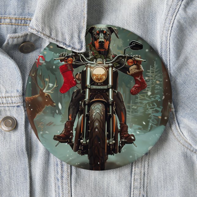 Doberman Dog Riding Motorrad Weihnachten Button (Beispiel)