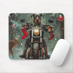 Doberman Dog Riding Motorrad Weihnachten Mousepad