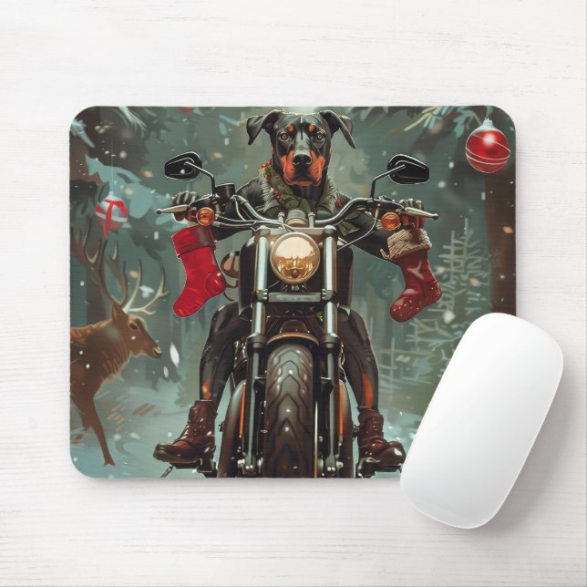 Doberman Dog Riding Motorrad Weihnachten Mousepad (Mit Mouse)