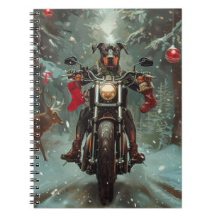 Doberman Dog Riding Motorrad Weihnachten Notizblock