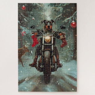 Doberman Dog Riding Motorrad Weihnachten Puzzle