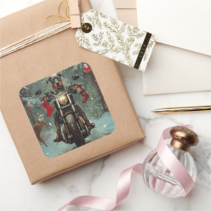 Doberman Dog Riding Motorrad Weihnachten Quadratischer Aufkleber