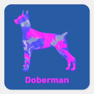 Doberman Dog Silhouette Crazy Hot Pink Quadratischer Aufkleber