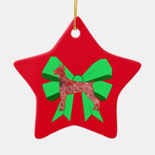 Doberman Dog Silhouette Green Bow Weihnachten Keramik Ornament (Vorne)