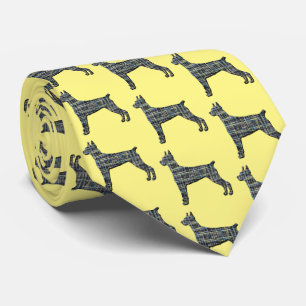 Doberman Dog Silhouette Yellow & Black Grid Yellow Krawatte