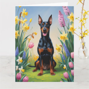 Doberman Dog Spring Blumen Malerei Karte