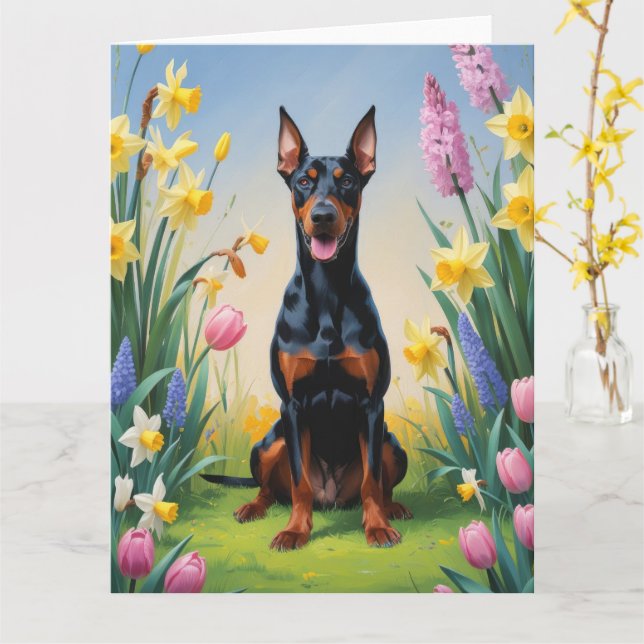 Doberman Dog Spring Blumen Malerei Karte (Gelbe Blume)