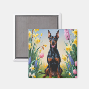 Doberman Dog Spring Blumen Malerei Magnet