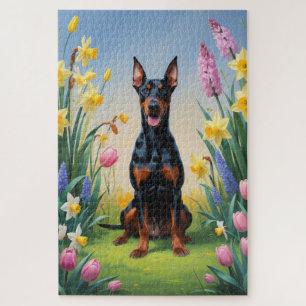 Doberman Dog Spring Blumen Malerei Puzzle