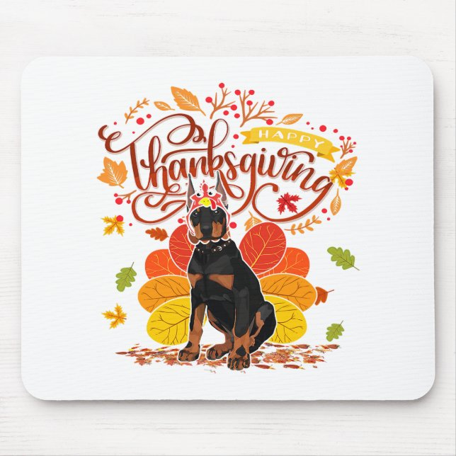 Doberman Dog Turkey Erntedank Party Mousepad (Vorne)