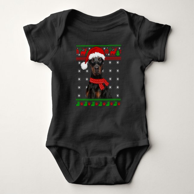 Doberman Dog Ugly Sweater Christmas Puppy Hund Lie Baby Strampler (Vorderseite)