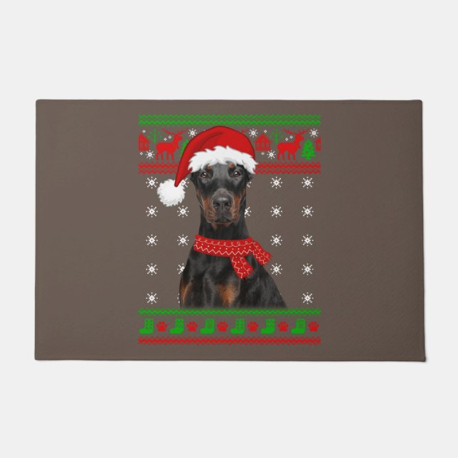 Doberman Dog Ugly Sweater Christmas Puppy Hund Lie Fußmatte (Vorderseite)