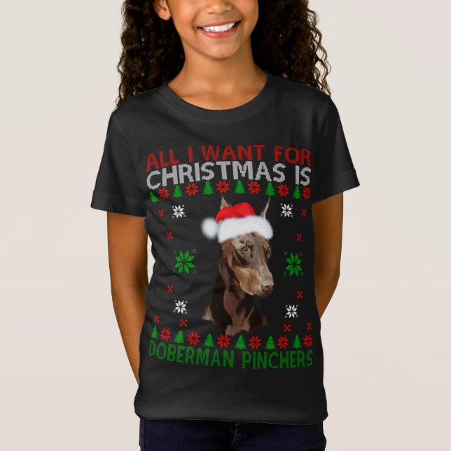 Doberman Dog Ugly Sweater Christmas Puppy Hund Lie T-Shirt (Vorderseite)