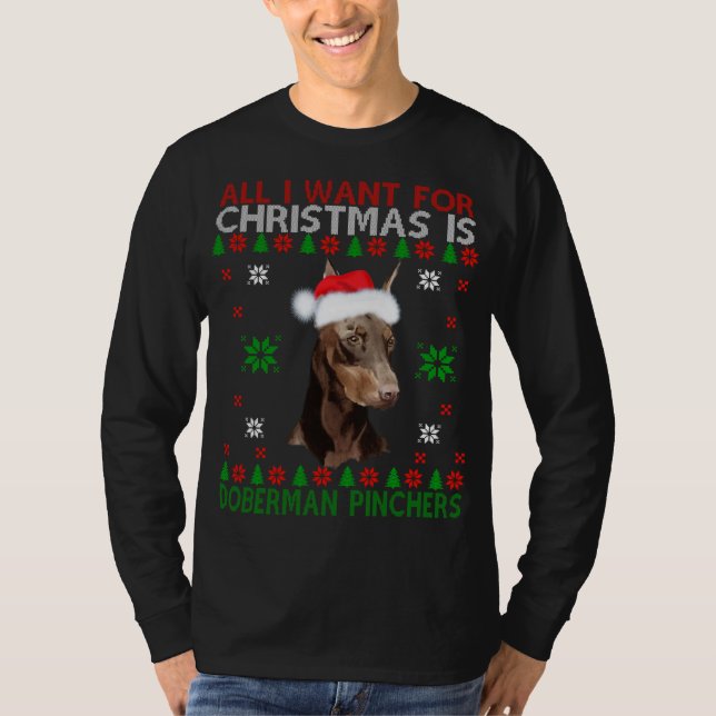 Doberman Dog Ugly Sweater Christmas Puppy Hund Lie T-Shirt (Vorderseite)
